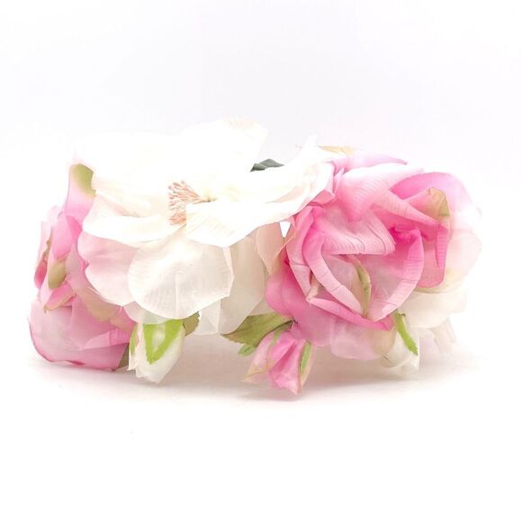 Vintage 1950s Modern Miss Pink White Floral Half Hat Headpiece Union Made USA main image 10